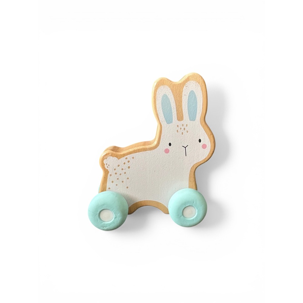 Fisher Price Wooden Bunny Rabbit Rolling Toy Toddler Baby Animal Wheels Push toy